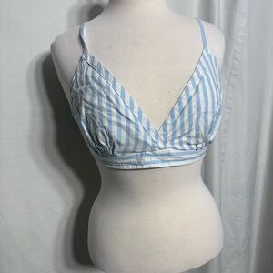 ONLY Blue White Vertical Striped Bralette Crop Top Smocked Back Summer Boho L‎